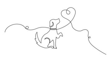 Continous One line drawing of a dog with a heart, perfect for pet lovers. vector