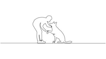 continous One Line drawing of a person interacting with a dog. vector