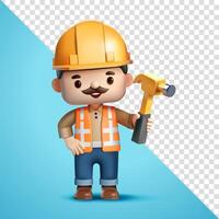 Construction worker holding hammer, 3D. Suitable for business, construction and element design vector