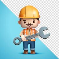 Construction worker holding wrench, 3D. Suitable for business, construction and element design vector