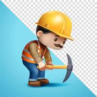 Construction worker digging with pickaxe, 3D. Suitable for business, construction and element design vector