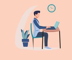 Man working on laptop in the office vector