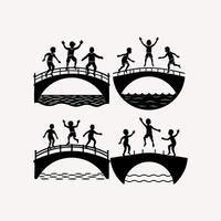 Boys are jumping form the bridge on white background vector