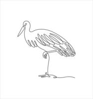Stork in continuous line art drawing style. Minimalist black linear sketch isolated on white background. Animal illustration. vector