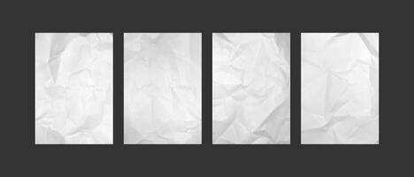 Crumpled paper sheets with wrinkles. Empty white pages with realistic crumpled effect. Blank paper sheet with creases template for posters and banners. mockups set vector