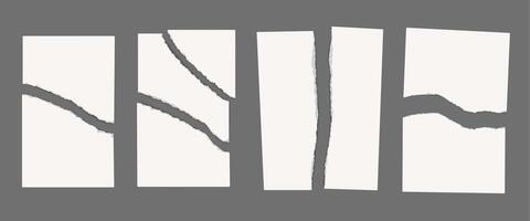 Torn paper sheets. Blank white A4 sheets in half and into pieces with ragged edges. Old paper ripped scraps. isolated templates for scrapbook collages vector