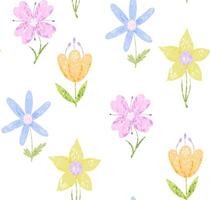 Cute seamless pattern of spring flowers with texture in minimal style vector