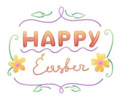 Postcard design with Happy Easter greeting lettering vector