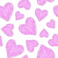 seamless pattern with hearts in crayon drawn style vector