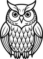 Mystical Owl Line Drawing Intricate Nocturnal Bird illustration Artwork vector