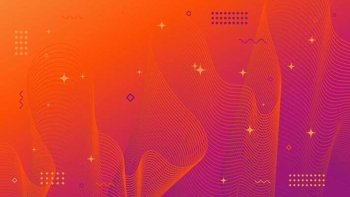 Abstract vibrant background of flowing element trend design. Warm color palette.