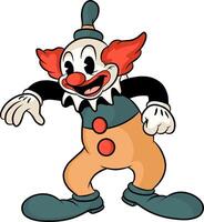 Old-fashioned cartoon clown character, 1960s groovy style, high-resolution retro illustration. vector