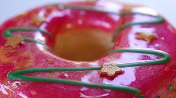Extreme Closeup View of Strawberry Jam Toping Donut video