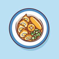 Cartoon illustration of pempek is the most famous Indonesian food. Pempek is made from a mixture of flour and fish and served with vinegar sauce. vector