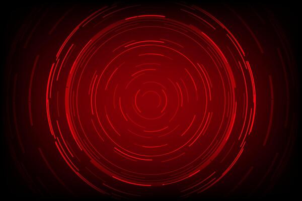 Red spiral abstract background with swirling patterns. Technology circle glow. Cyber button highlights virtual futuristic.