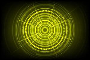 Glowing Yellow radar screen with abstract technology design in a futuristic background. UI HUD screen tech system innovation concept. AI background template. vector