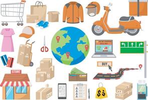 Set of delivery service elements vector