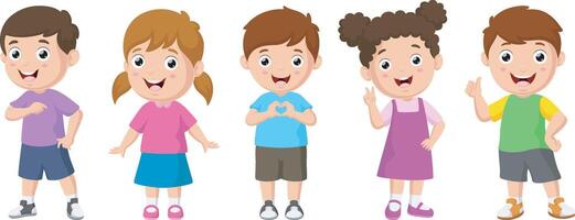Set of happy kids cartoon with different expressions vector