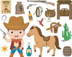 Set of wild west elements collection vector