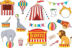 Set of circus elements on a white background vector