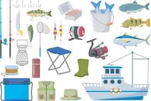 Set of fisherman elements on white background vector