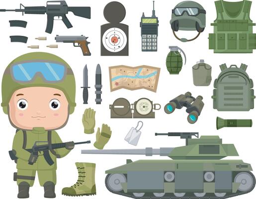 Cute soldier boy cartoon with soldier equipment