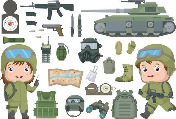Cute soldier kid cartoon with soldier equipment