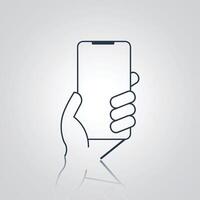 Hand holding smartphone icon, phone using left hand sign, with outlined with a silver background vector
