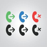 Set of call receiver action icons and signs, with a silver background vector