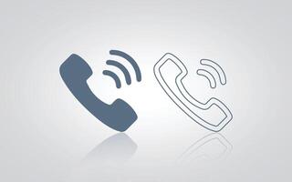 Call icons, ringing phone sign outline with a silver background vector