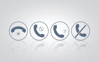 Set of call icons with circle, telephone sign, don't call with a silver background vector