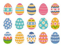 Retro Easter eggs set. Eggs with patterns of flowers, hearts, stripes. White background. vector