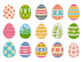 Easter eggs set with floral patterns, stripes and ornaments. White background. vector