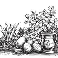 Easter flowers and eggs in a vase vector