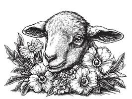 A sheep with flowers on a white background vector