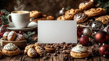 Blank cafe Christmas card mockup, charming and festive photo