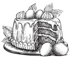 Easter cake with eggs and fruit illustration vector