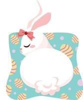 sleeping bunny in egg pattern pillow vector