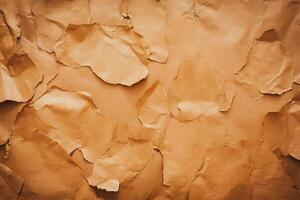 A brown paper wall with torn pieces of paper photo