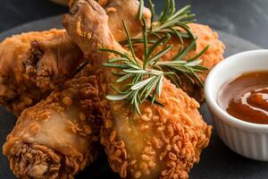 Crispy Fried Chicken Drumsticks with Rosemary and Dipping Sauce photo