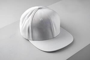 A Plain White Snapback Cap on a Neutral Background photo