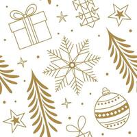 Christmas seamless pattern with gold and white elements vector