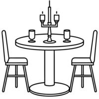 A black and white drawing of a table and chairs vector
