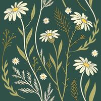 Seamless pattern with daisies and grasses vector