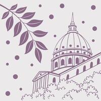 A drawing of a church with a dome and leaves vector