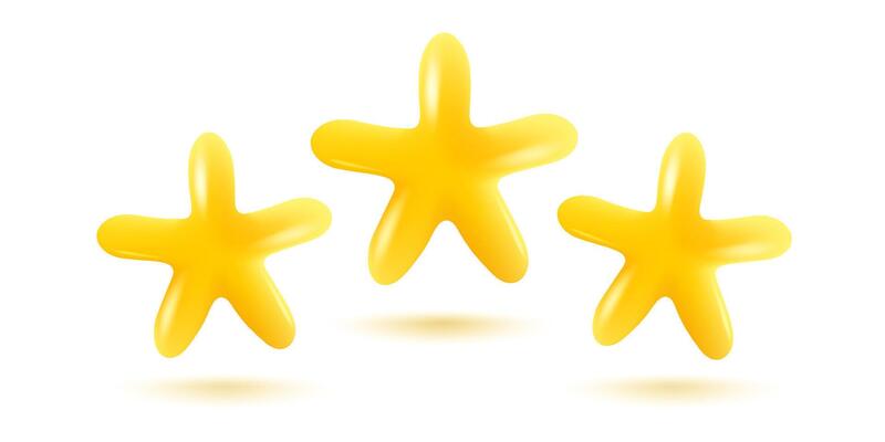 Icon of yellow stars in realistic 3D style. Achievements for games or customer rating feedback of website. Illustration of stars in kawaii style.
