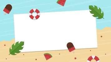 Horizontal background illustration with copy space on piece of blank paper. Beach illustration with blank paper for text vector