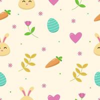 Yellow Easter seamless pattern template illustration with heart, leaves, rabbit, carrot, and egg in colorful design vector
