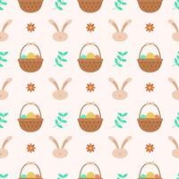 Easter seamless pattern illustration with basket full of eggs. Easter wrapping paper pattern design vector
