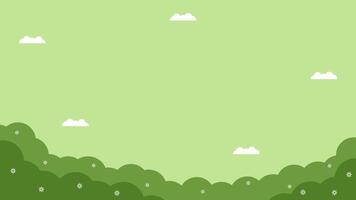 Bush background with cloud and white flowers on green. Simple nature horizontal background vector